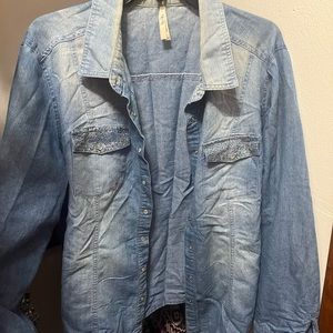 Jean shirt, studded pockets, pearl snaps